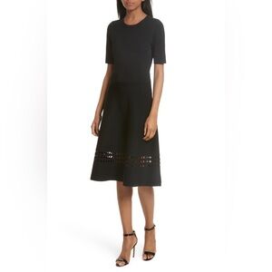 A.L.C. Sara Double Knit Pleated Rayon Cutout Midi Dress in Black, Size XS
